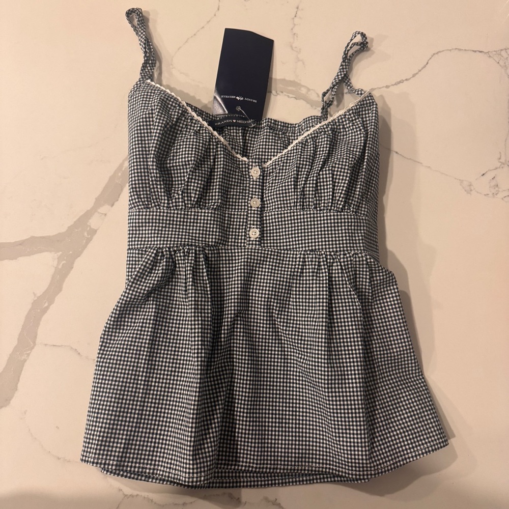 Brandy Melville black and White Gingham Top babydoll tie back Y2K